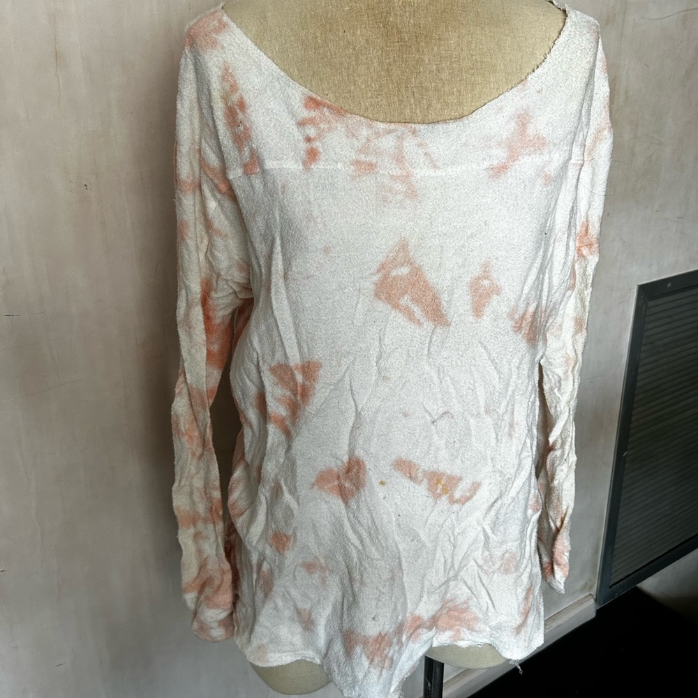 Anthropologie Enti Clothing pink tie dye terry open back tunic shirt